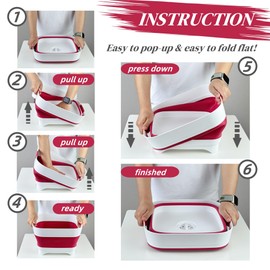 GIMWA Collapsible Dish Basin, Wash Basin for Baby Bottles, Foldable Wash Tub for Kitchen, RV Camping Sink, Outdoor Kitchen, Sturdy & Easy to Clean (Magenta)