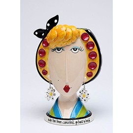 Fine Ceramic "Today Has Been Cancelled, Go Back To Bed" Perm Hair Rollers Lady Makeup Brushes Holder Vase, 6 1/2" H (Makeup Brushes NOT Included!)