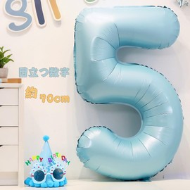 Ptyceler Birthday Balloons, Number Balloons, Set of 5, Pastel, Blue, Light Blue, 32 Inches, Approx. 27.6 inches (70 cm), Simple Birthday Decoration, Birthday Decoration, For Photography, Balloons
