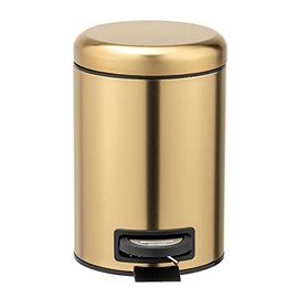 Wenko Leman Cosmetic Pedal Bin Matte Gold 3 L â Cosmetic Bin, Rubbish Bin with Anti-Fingerprint, Capacity: 3 litres, stainless steel, 17 x 25 x 22.5 cm, gold