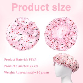 Double Layer Shower Cap Waterproof Shower Cap for Long and Short Hair Reusable Retro Cherry Design Shower Cap for Women Showers, Cooking, Spa Salon, Sleeping, Makeup