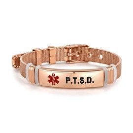 FineryGal Rose Gold Medical Alert Pacemaker Bracelets for Women Men Auntie Niece Adjustable Stainless Steel Health Condition Emergency Bracelets