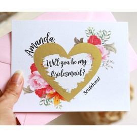 Bridesmaid Scratch Off Cards. Bridesmaid Cards. Will You Be My Bridesmaid Gold Heart Scratch Off Card - 1 Card with 1 Pale Pink Envelope