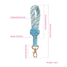 Wagtune - Llavero hecho a mano para muñeca, llavero para llave, diseño bohemio con flores de rosa, para mujer, azul a, M