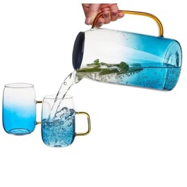 Inner Casa Glass Pitcher Set (54 oz) with 2 Matching Cups – Elegant Glass Drink Dispenser with Spill-Resistant Lid – Ideal for Iced Tea, Coffee, Juice, and Everyday Use