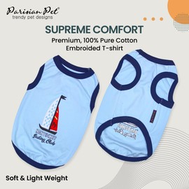 Parisian Pet Dog Tshirt - Embroidered “Sailing Club“ Lightweight Tank Top - 100% Cotton Dog Summer Clothes - Sleeveless Tee Shirts for Large Dogs - Pet Vest - 2XL