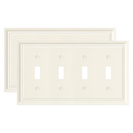 2-Pack Quad Toggle Light Switch Cover Plate, Almond Decorative Switch Plate Covers, Natural Bamboo Fiber 4 Gang Wall Plate for Toggle Light Switch and Rotary Dimmer Switch