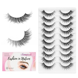 SONAFEEL Natural Wispy Lashes Cat Eye Lashes Clear Band 13mm 10Pairs Pestañas Postizas Naturales Lightweight Fake Eyelashes Natural False Lashes