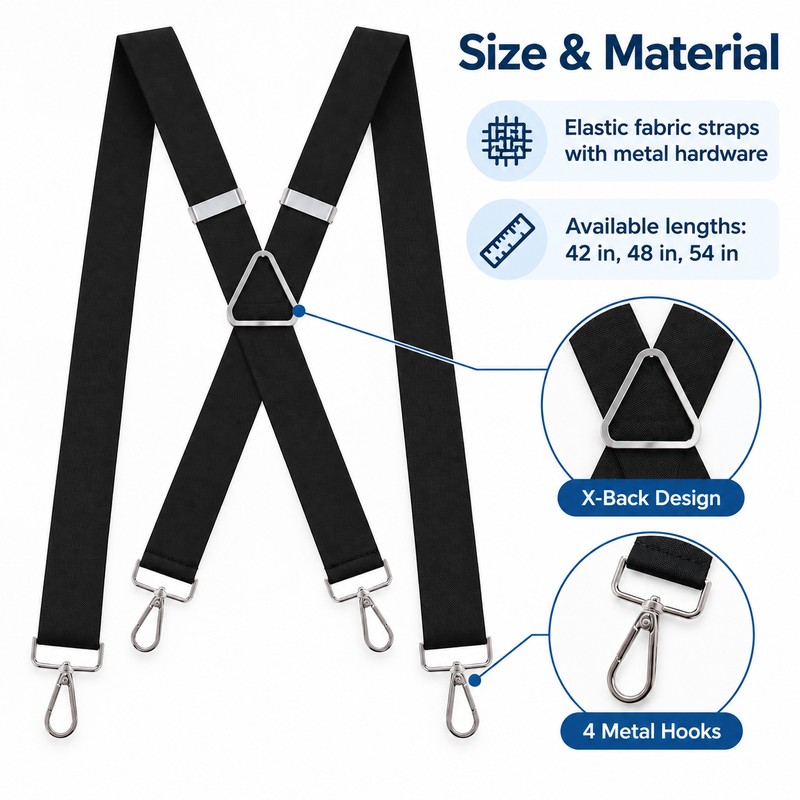 Heavy Duty X-Back Suspenders for Men – Adjustable Elastic Straps