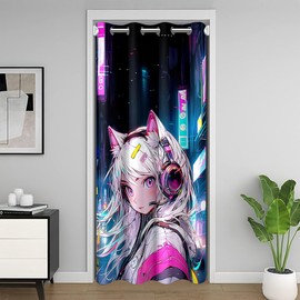 Erosebridal Anime Girl Door Curtain for Doorway Privacy,Japanese Style 3D Anime Door Drape for Kids Girls Boys,Sci Fi Style Gaming Room Divider Curtain,Hot Pink Colorful Blackout Curtain,42"W X 80"L