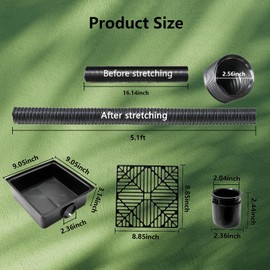 Rain Gutter Downpipe Extensions, Square Sink Drain Set, with 150 cm / 60 Inch Extendable Hose, No Deep Digging Required, Drain Adapter for Cement Floor and Lawn