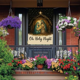 BlissYard Oh Holy Night Garden Flag Nativity Scene House Flag 28 x 40 Inch Double Sided Large Yard Banners for Porch Home Outdoor Winter Holiday Religious Decor for outside