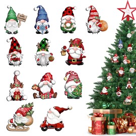 AUTOWT Christmas Tree Ornaments 24 pcs, Christmas Gnome Santa Wooden Hanging Ornaments, Cute Gnome Elf Wood Hanging Decor Xmas Gift Tags for Christmas Tree Decorations Holiday Party Supplies