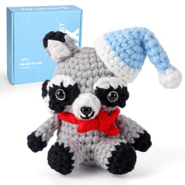 CrochetBox Crochet Kit for Beginners Adults - Raccoon Starters Crochet Kit, Beginners Crocheting Kitting for Adults Kids, Craft Gifts with Crochets Yarns, Hook, Step-by-Step Video, Instruction