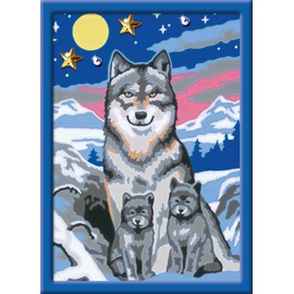 Ravensburger - CreArt E Series Wolves in Moonlight Painting Kit by Numbers Includes a Pre-Printed Board, Brush, Paints and Accessories, Creative Game for Boys and Girls 9+ Years