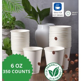 Disposable Paper Hot Cups, 6 oz, 350 Count, White, Heavy Duty