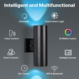 futxnziey RGBCW Outdoor Wall Light 4 Pack, Smart Porch Light Dusk to Dawn Lighting with Remote Control, WiFi Outdoor Wall Sconce, Compatible with Alexa, Exterior Lights for House Porch Garage