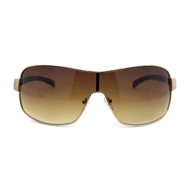 Mens Italian Designer Fashion Wrap Shield Sport Pilot Sunglasses Gold - Brown