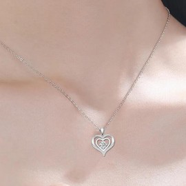 FAOMZQ Gifts for Mother / Daughter / Sister / Girlfriend / Wife, Heart Necklace Women's Silver 925 Cubic Zirconia Heart Necklace Birthday Wedding Anniversary Christmas Mother's Day Gifts Valentine's