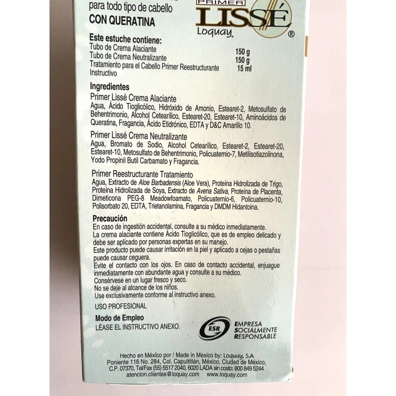 Lissé Loquay Crema Alaciante Permanente Cabello Con Queratina Sin Formol