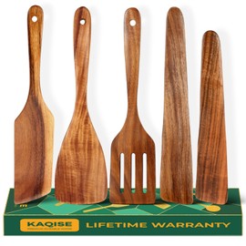 KAQISE Handmade Wooden Spatulas for Cooking, Heat Resistant Teak Wood Spatula and Turner of Different Size, Nonstick Wooden Utensil Set for Kitchen Cooking (5Pcs)