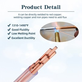 16" Copper Solder, 10 Sticks Phosphor Copper Brazing Rods,Low Temperature Self Fluxing Welding Rods for Hvac Refrigerator，Oven，Copper Pipes