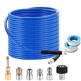 Selkie Pressure Washer Sewer Jetter Kit - 100Ft X1/4" Hydro Drain Jetter Cleaner Hose, Corner, Rotating and Button Nose Sewer Jetting Nozzle Waterproof Tape,Orifice 4.0 4.5,1/4 Inch NPT,5800 PSI