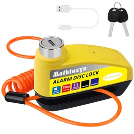 Motorcycle Lock Rechargeable, 120dB Alarm Disc Brake Locks Anti-Theft Security Wheel Disc Lock Waterproof with 5ft Reminder Cable and Carry Pouch for Motorbike Bike Scooter