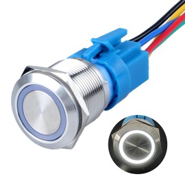 DMWD 1Pc 22mm Momentary Push Button Switch 12V 24V DC White LED Stainless Steel Shell with Pigtail