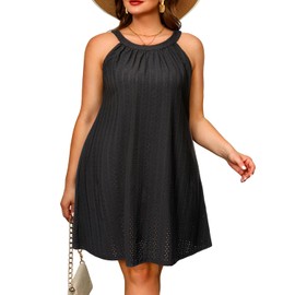 Daci Swimwear Cover-Up Plus Size Women Black Swimsuit Bathing Suit Coverups Halter Hollow Out Beach Sun-Dress 30W