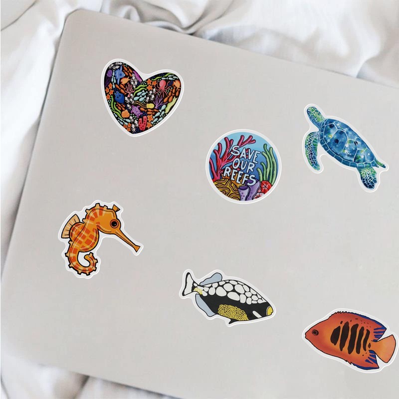 Bifarde 100Pcs Cute Ocean Stickers, Vinyl Waterproof Removable and Reusable
