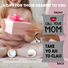 Pleonox College Dorm Decor, Funny Call Your Mom Pillow Covers 18x18 Double-Sided, Back to School Gifts for Students, Gifts for College Students Girls Boys Freshmen, Dorm Room Accessories（Grayness）