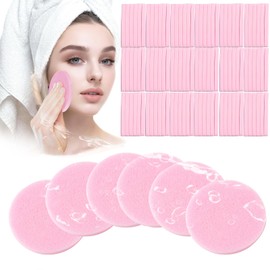 Mgiflw Compressed Facial Sponge,Reusable Makeup Blender 60 Count,Soft Round Wash Sponges for Estheticians Makeup Removal,Face Cleansing Exfoliating Compress Spa Pads for Women,Pink