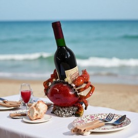 Juliahestia Beach Themed Tabletop Wine Rack: Coastal Nautical Decor for Home Party Bedroom - Crab Wine Bottle Holder for Kitchen Beachy Rooms Table Shelf Cabinet Ocean Sea House Decorations