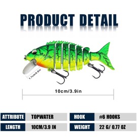BLUEFISHER Fishing Lures Excellent Bionic Lures for Bass Trout Walleye, Top Water, Slow Sinking Multi Jointed Swimbaits, Freshwater and Saltwater Lifelike Lures Kit (C2-3.9", 0.77oz)