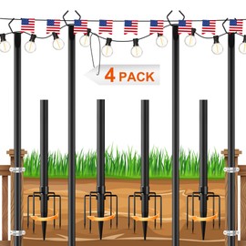 OHLUX OHLUX 4 Pack 10FT String Light Poles, Outdoor Poles with Fence Brackets for Hanging Lights, Metal Stand for Patio, Backyard, Yard, Deck