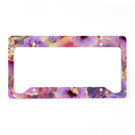 CafePress Tropical Hibiscus Seamless P License Plate Holder Aluminum License Plate Frame, License Tag Holder