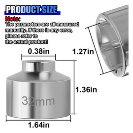 UHANBUT 32mm Car Oil Filter Socket Wrench, 3/8" Drive Filters Cap Wrench Tool with 6-Point Hex Design, Chrome Vanadium Steel Socket Quickly Oil Filter Removal Tool for Most Car Models (32MM)