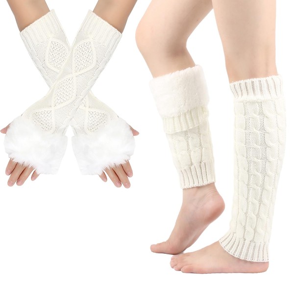 Chiclinco Crochet Leg Warmer Fleece Lined and Fur Arm Warmer