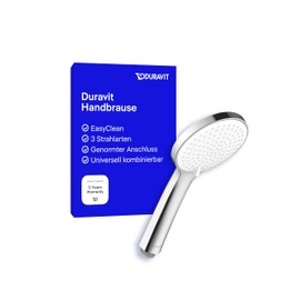 Duravit Universal Shower Head with 3 Jet Types (Rain, Intense Rain, Soft Rain), Round Hand Shower (Diameter 110 mm), Shower Head Easy to Clean, Chrome/White