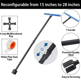 JORETLE Water Meter Key 28 Inch Shut Off Tool - 4-Way Multifunctional Key and Seal Tape for Opening and Closing Meters or Valves
