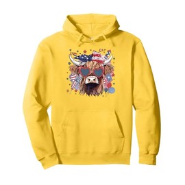 4th Of July Highland Cow Cute American Farm Boys Girls Kids Pullover Hoodie