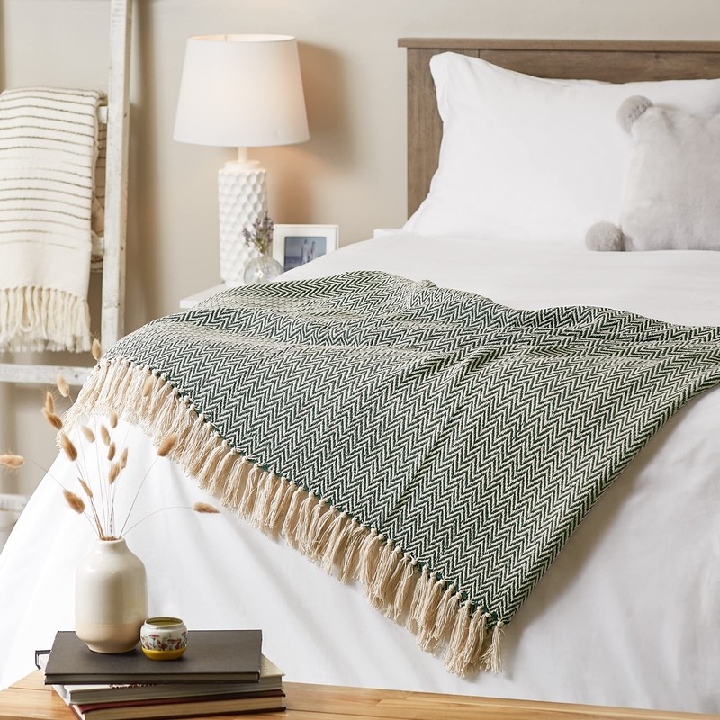 DII Chevron Throw Collection Handloomed Cotton, 50x60, Hunter Green