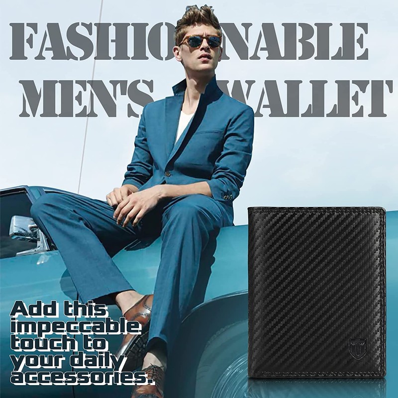 TEEHON® Wallets RFID Blocking Carbon Fibre Leather Mens Wallets with