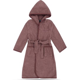 normani Children's Terry Towelling Bathrobe Made of 100% Organic Cotton - Girls and Boys Bathrobe Made of Absorbent Cotton with Sewn Belt Colour Dusky Pink Size 86-92