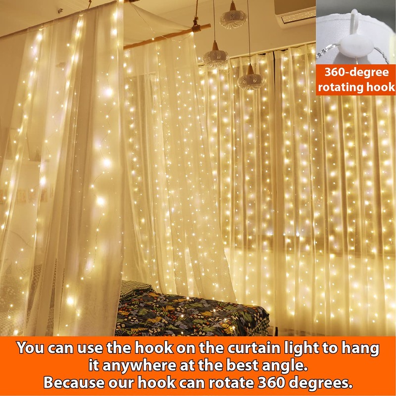 HXWEIYE 300LED Fairy Curtain Lights Warm White, 3mx3m USB Powered
