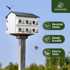 Kingsyard Recycled Plastic Purple Martin House - Pre-Assembled Bird House with 12-Room 2-Tier, Easy Clean Design with Front Doors, Durable Outdoor Nesting Shelter for Martins, White