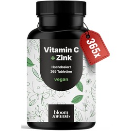 Vitamin C Zinc Tablets - 365 Pieces Annual Supply - High Dose: 500 mg Buffered Vitamin C + 15 mg Zinc - Vegan & Produced in Germany Laboratory Tested - Packaging May Vary