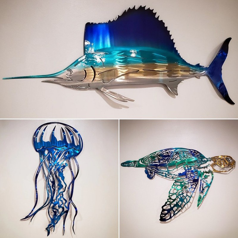 Metal Art Sailfish Sea Turtle Jellyfish Interior Decoration Crafts Wall