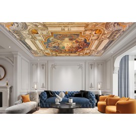 Jdayda Gold Rome Church Ceiling Wallpaper Mural Renaissance Art Wall Mural Baroque Art Wall Decoration for Bedroom Living Room (Not Self-Adhesive)